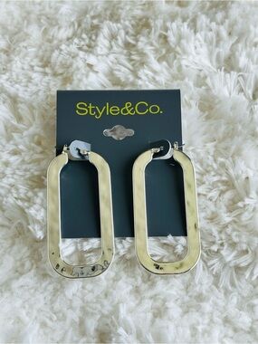 Style & Co Silver-Tone Rounded Rectangle Hoop Earrings